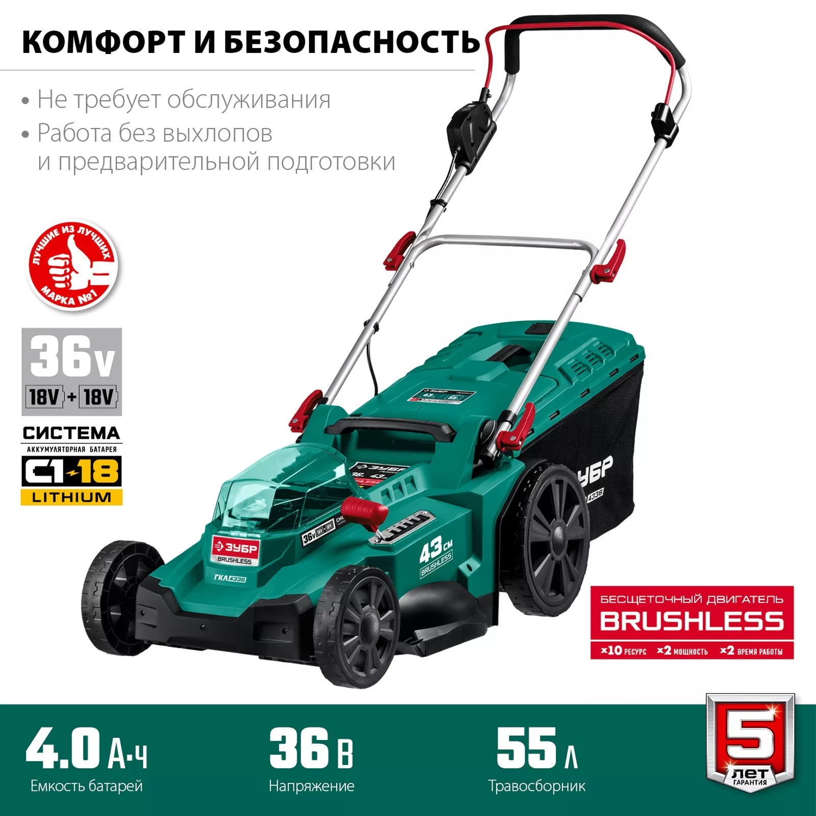Газонокосилка аккумуляторная ЗУБР ГКЛ-4336 — для инструмент