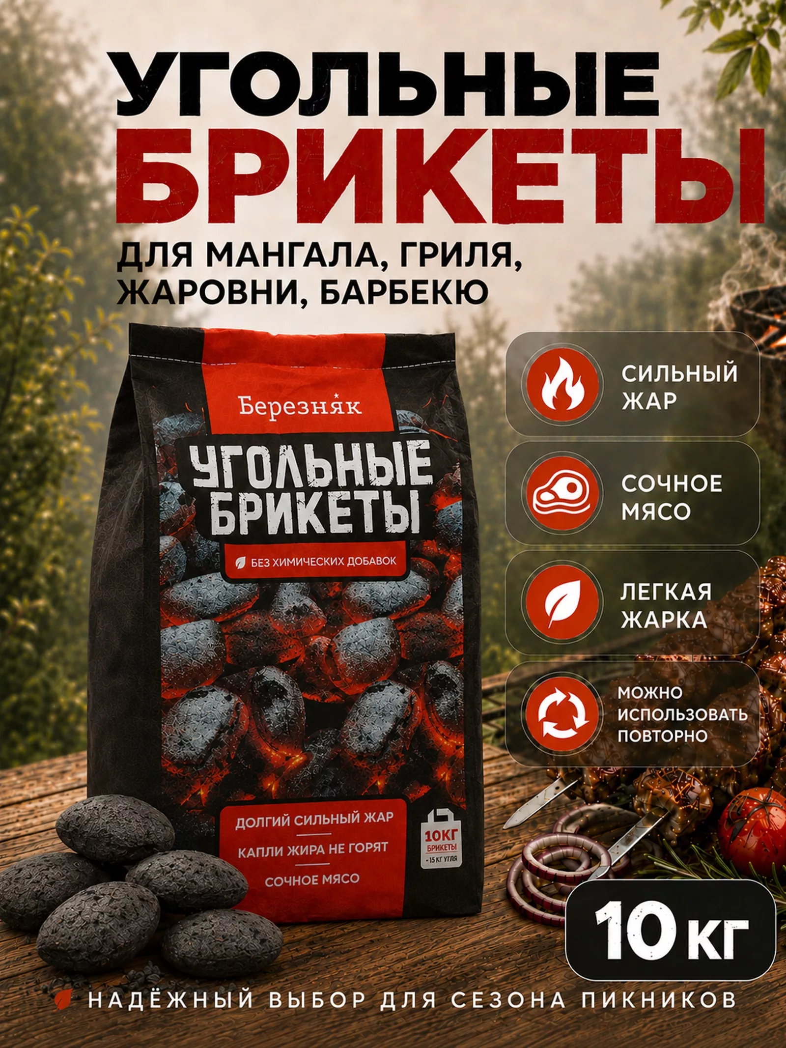 Угольные брикеты для гриля «Березняк» — для отдых