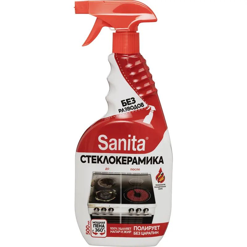 Чистящее средство для стеклокерамики Санита 0.5 л от жира и нагара пена — для полив