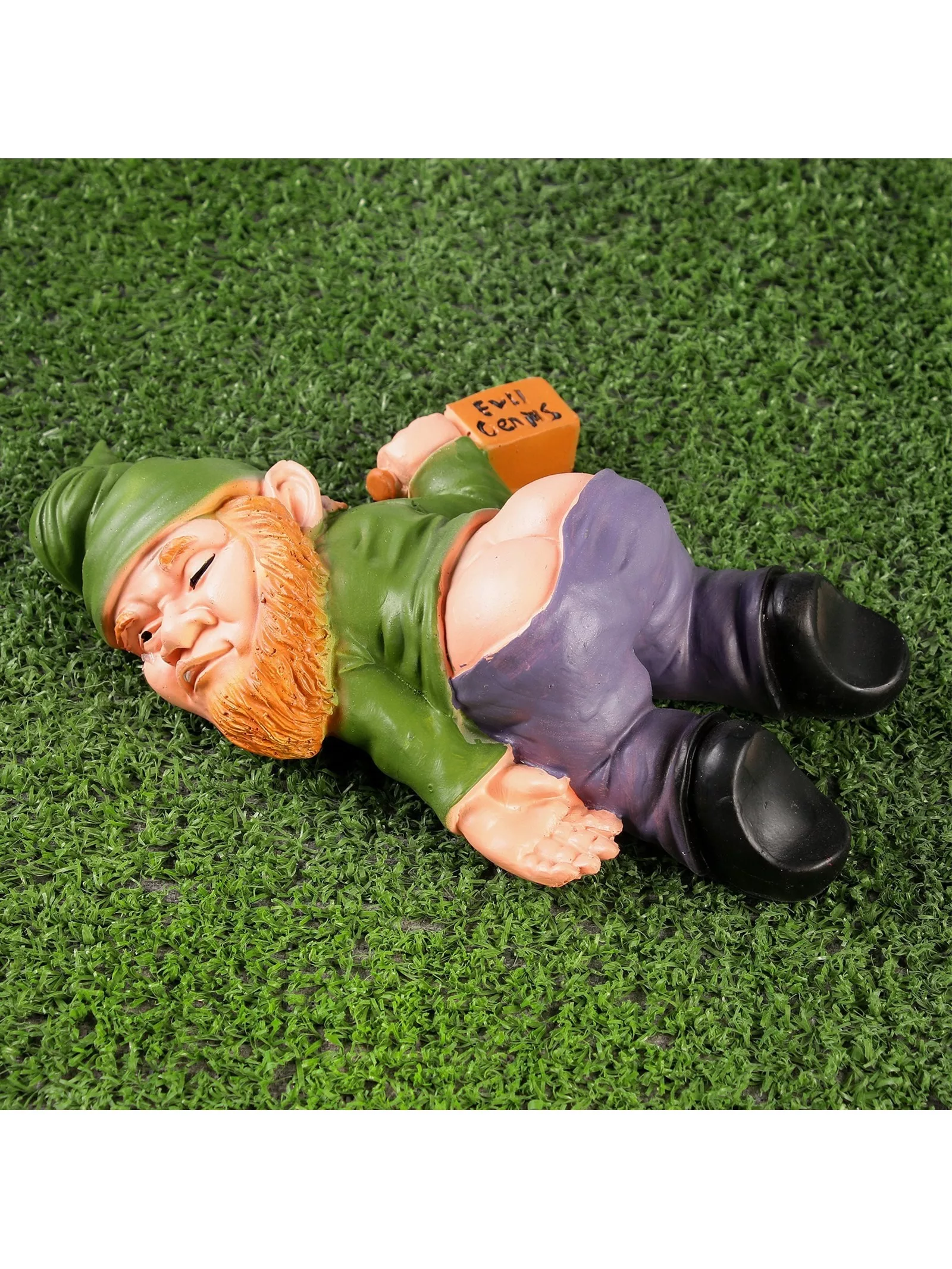 Садовая фигура из полистоуна «Гном спящий-пьяный» — для огород — фото 3