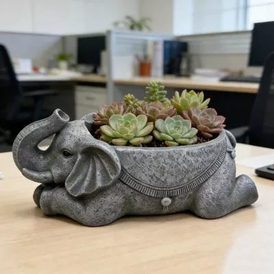 Горшок для цветов в виде слона Смола Слон Животное Цветочный — для участок — фото 3