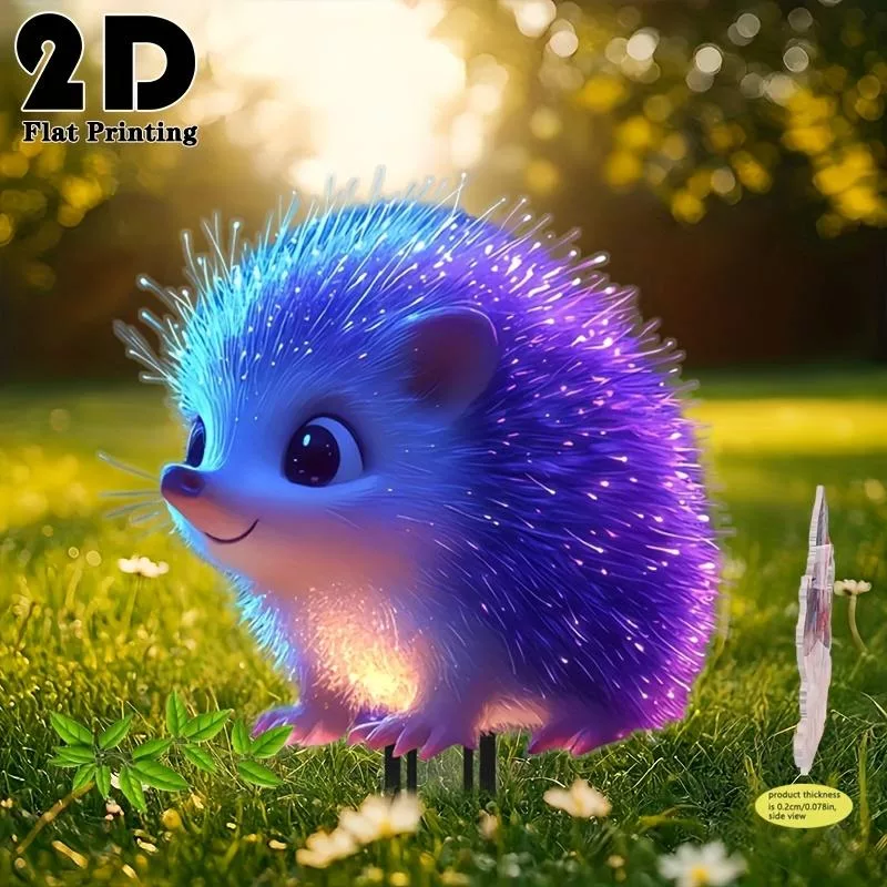 Плоская 2D милая ежик-колышек для сада - Неоновые цвета — фото 4