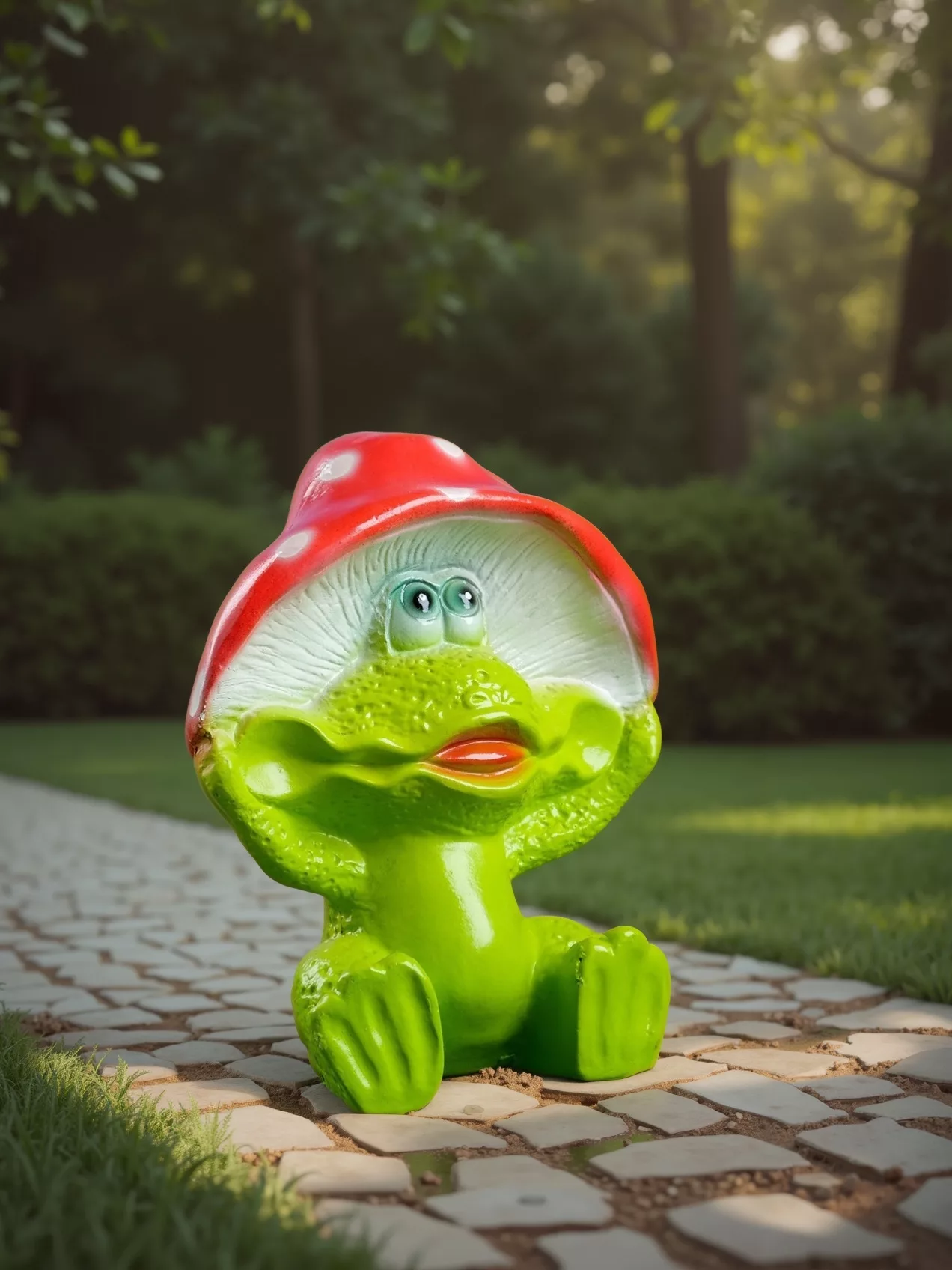 Садовая фигура из гипса «Лягушка улыбка под мухомором» — для огород — фото 3