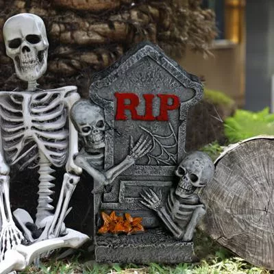 Хэллоуин Статуя Надгробия Украшение Жуткая Смола RIP Скелет Надгробная Плита Фигурка — для декор — фото 3
