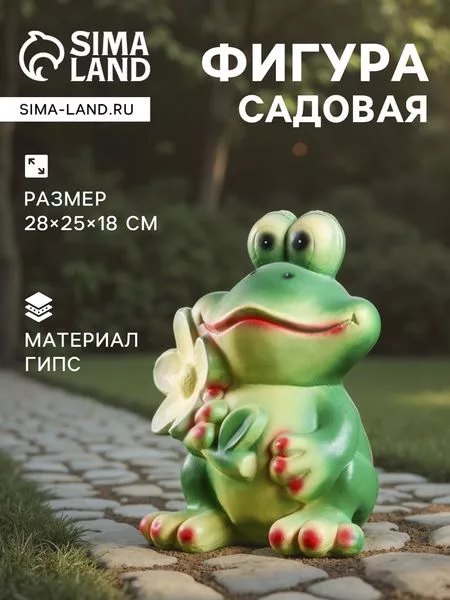 Садовая фигура из гипса «Лягушка с ромашкой» — для огород