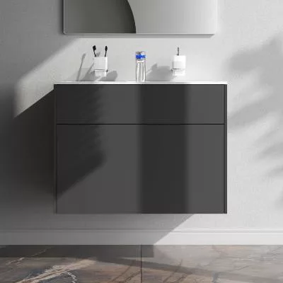 Тумба с раковиной 80 AM.PM Inspire 2.0 M50AFHX0803GM подвесная графит матовый — для хранение — фото 2