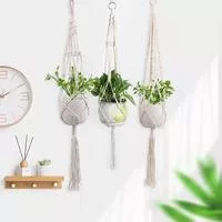 Ручная плетёная хлопковая верёвка Подвесное кашпо Макраме Подвесной держатель для — для декор — фото 2