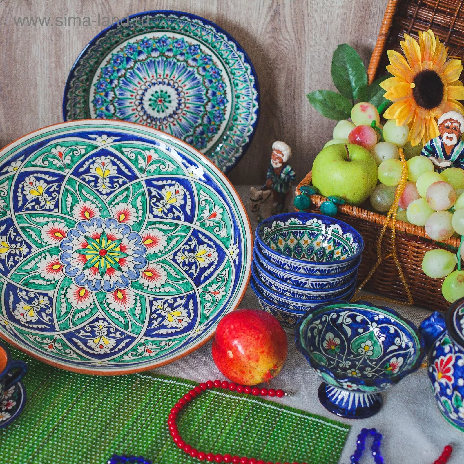 Конфетница узбекская Риштанская Керамика «Цветы» — фото 5