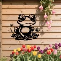 Черное Металлическое Лягушка Лотос Настенное Искусство — для участок — фото 2