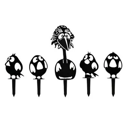 5 шт. Мультяшная птица Садовый кол Деревянный силуэт черной птицы Искусство для — для участок