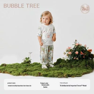 BUBBLE TREE Kids Summer Short-Sleeve Pajama Set 90 сад лилейников кремово-белого — для участок — фото 3