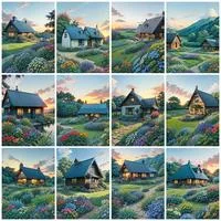 5D Алмазная Картина Дом Пейзаж Вышивка Закат Стразы — для участок — фото 2