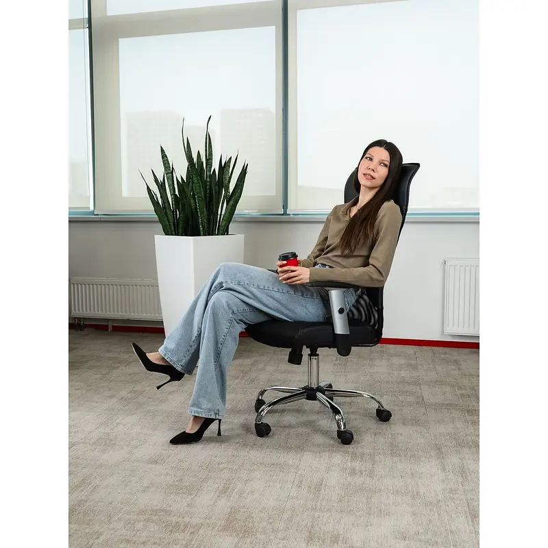 Кресло для руководителя Комус Мебель (Easy Chair) 577 черное (экокожа/сетка/ткань — для хранение — фото 7