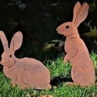 Садовый колышек из металла Rustic Rabbit - силуэт ржавого кролика — для участок — фото 2