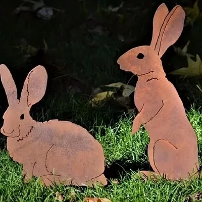 Садовый колышек из металла Rustic Rabbit - силуэт ржавого кролика — для участок — фото 3
