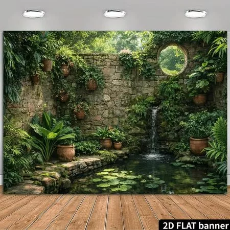 2D Фон для Фотозоны Тропический Сад Пруд Водопад 47.2x31.5inch/120*80cm — для участок