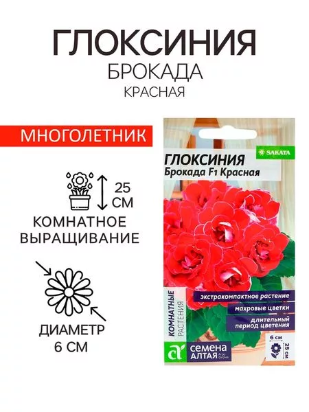 Семена комнатных цветов Глоксиния «Брокада Красная» — для огород