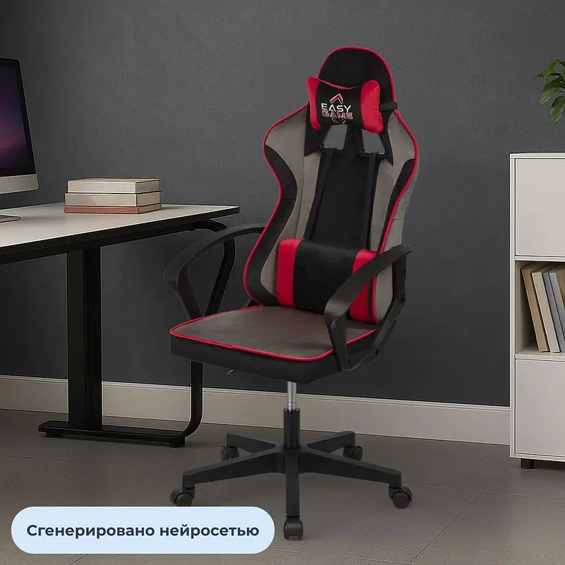 Кресло игровое Комус Мебель (Easy Game) 908 LT черное/красное (велюр — фото 2