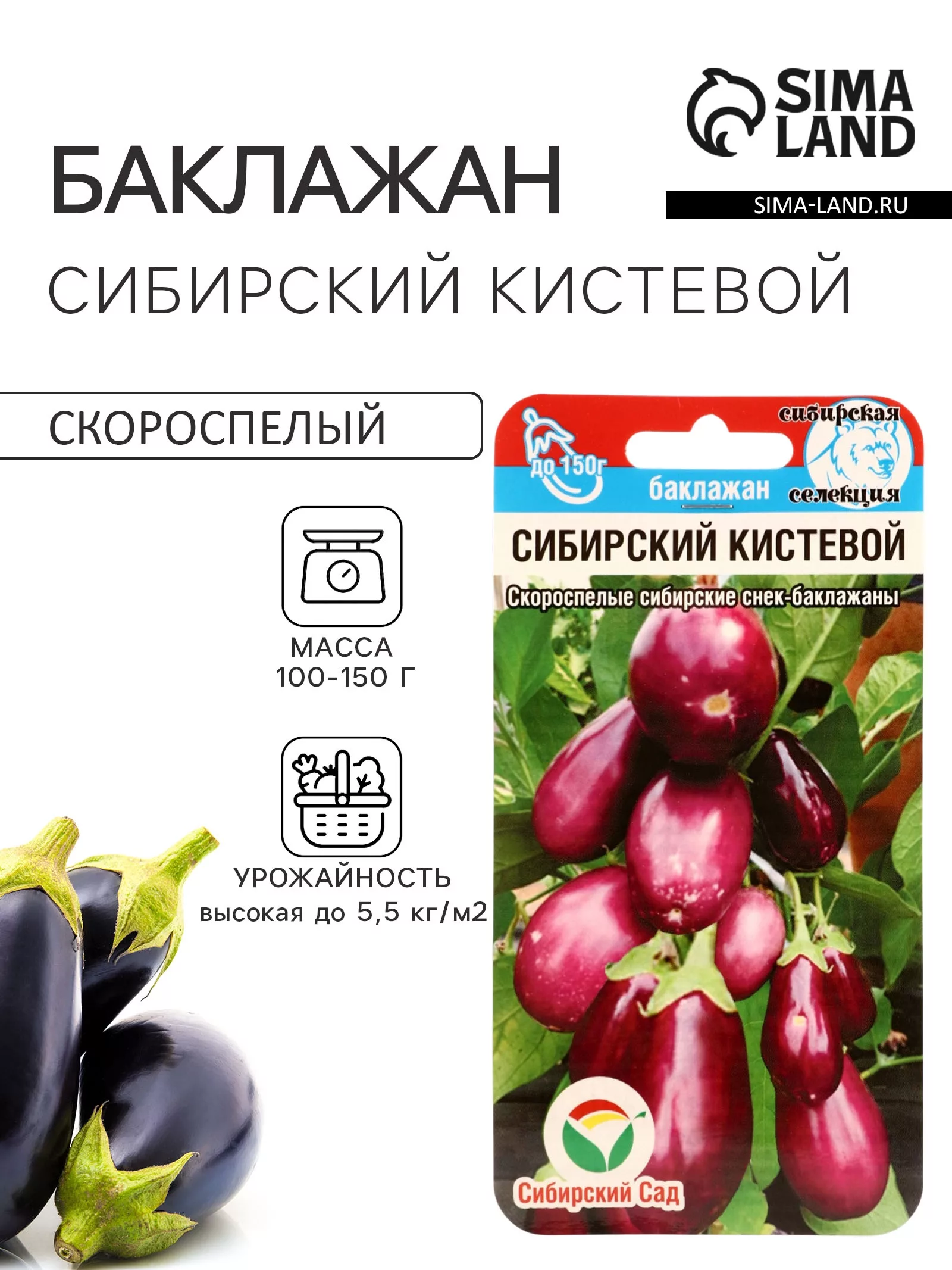 Семена Баклажан «Сибирский кистевой» — для огород