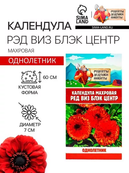 Семена цветов Календула махровая «Ред виз блэк центр» — для огород — фото 8