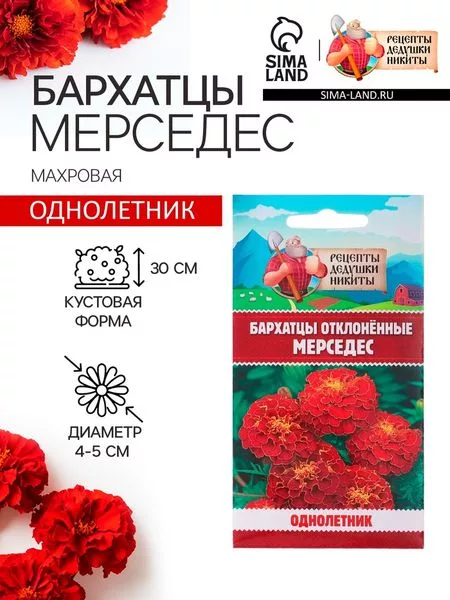 Семена цветов Бархатцы отклонённые «Мерседес» — для огород