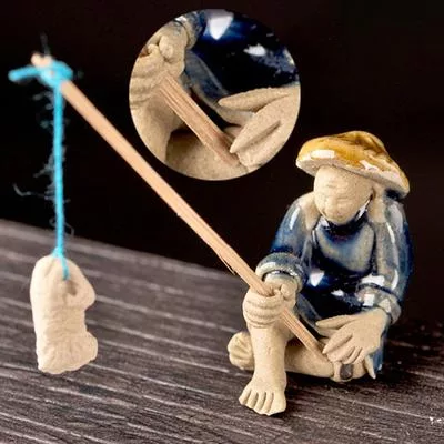 Рыбалка Старик Смола Фигура Статуя Сидящий Садовый Орнамент Открытый Сад B — для участок — фото 3