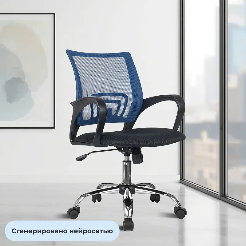 Кресло офисное Комус Мебель EChair-396 синее/черное (ткань/сетка — фото 2