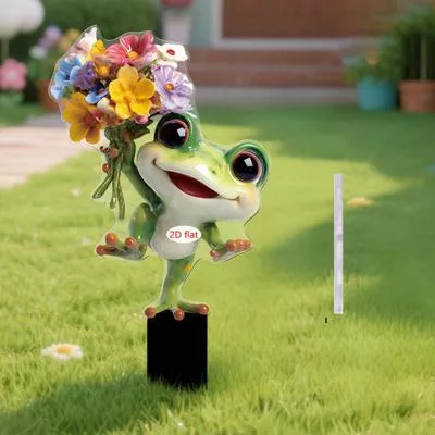 Мультяшная лягушка Садовый кол 2D Акриловая милая — для участок — фото 3