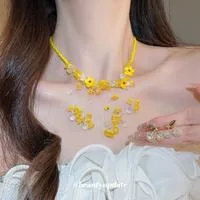 Сад Моне~ Серьги-гвоздики Цветок Вишни из Смолы с Цирконами Набор Серьги и Ожерелье — для участок — фото 2