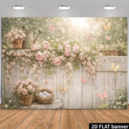 Двумерный плоский фон Пастельный сад с лейкой и гнездом 47.2x31.5inch/120*80cm — для участок