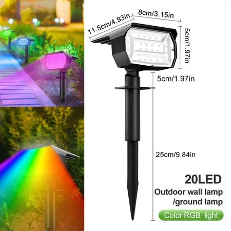 20 светодиодов RGB Солнечный Светильник Уличный Ландшафтный Прожектор Изменение — для участок