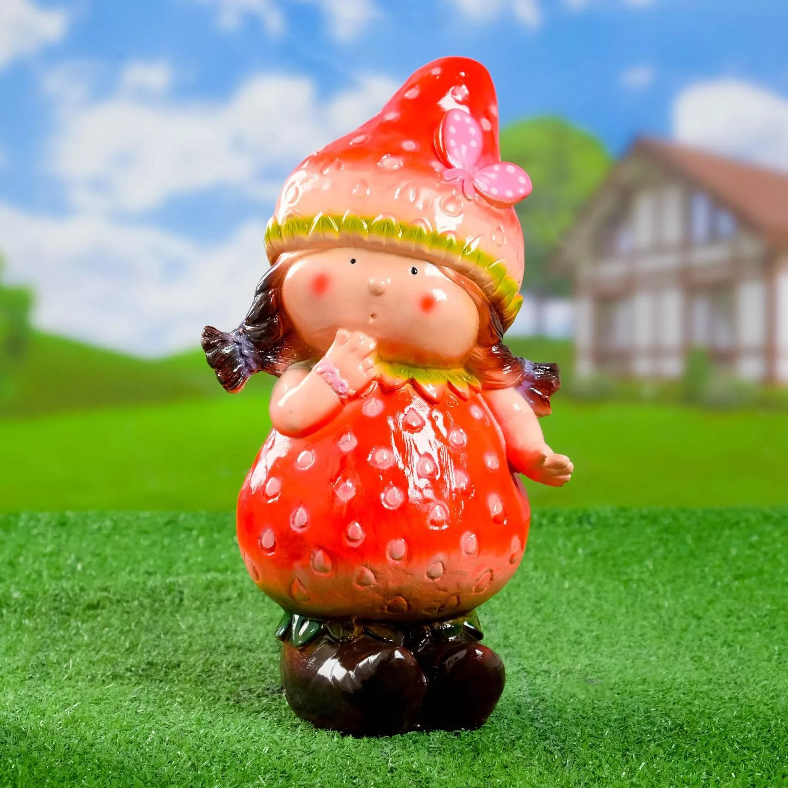 Садовая фигура из гипса «Девочка - клубничка» — для огород — фото 9