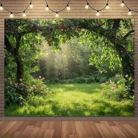 2D Баннер для фотосъемки «Зачарованный Садовый Арочный Проход с Розовыми Цветами — для участок